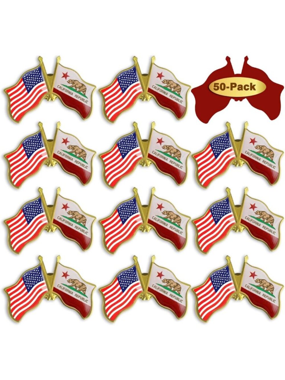 California Flag Lapel Pins - Bulk Set of 6/12/50/100 - Friendship Gifts